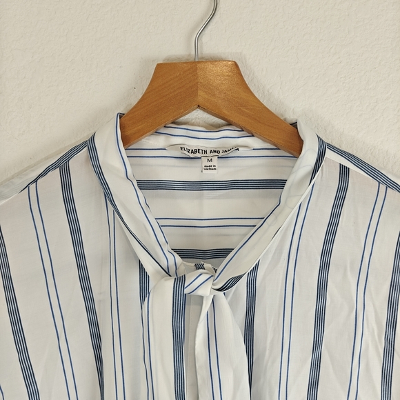 Elizabeth & James Blue White Striped Neck Tie Button Down Long Sleeve Shirt M - Picture 8 of 13